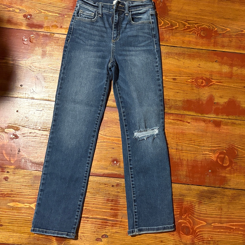 Sneak Peek Distressed Dark Blue Straight Jeans